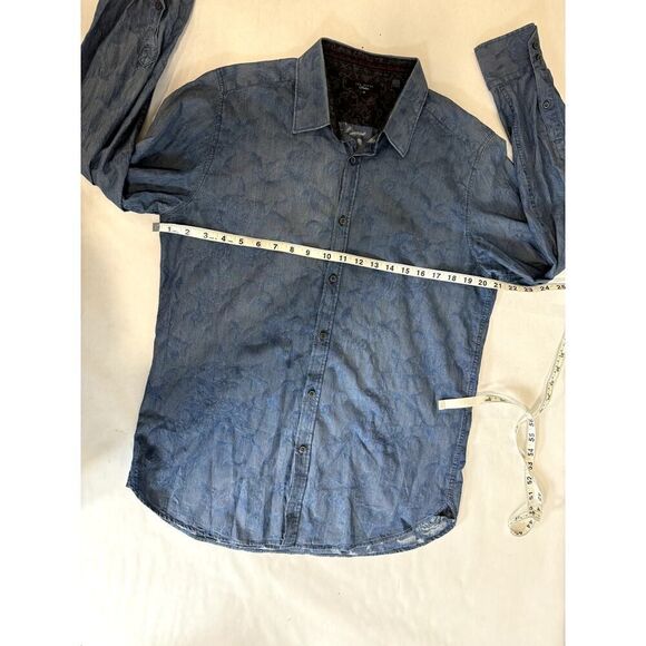 Ted Baker Blue Button Down Shirt Contrast Collar Chambray Floral - Men Size 16 - Picture 4 of 10